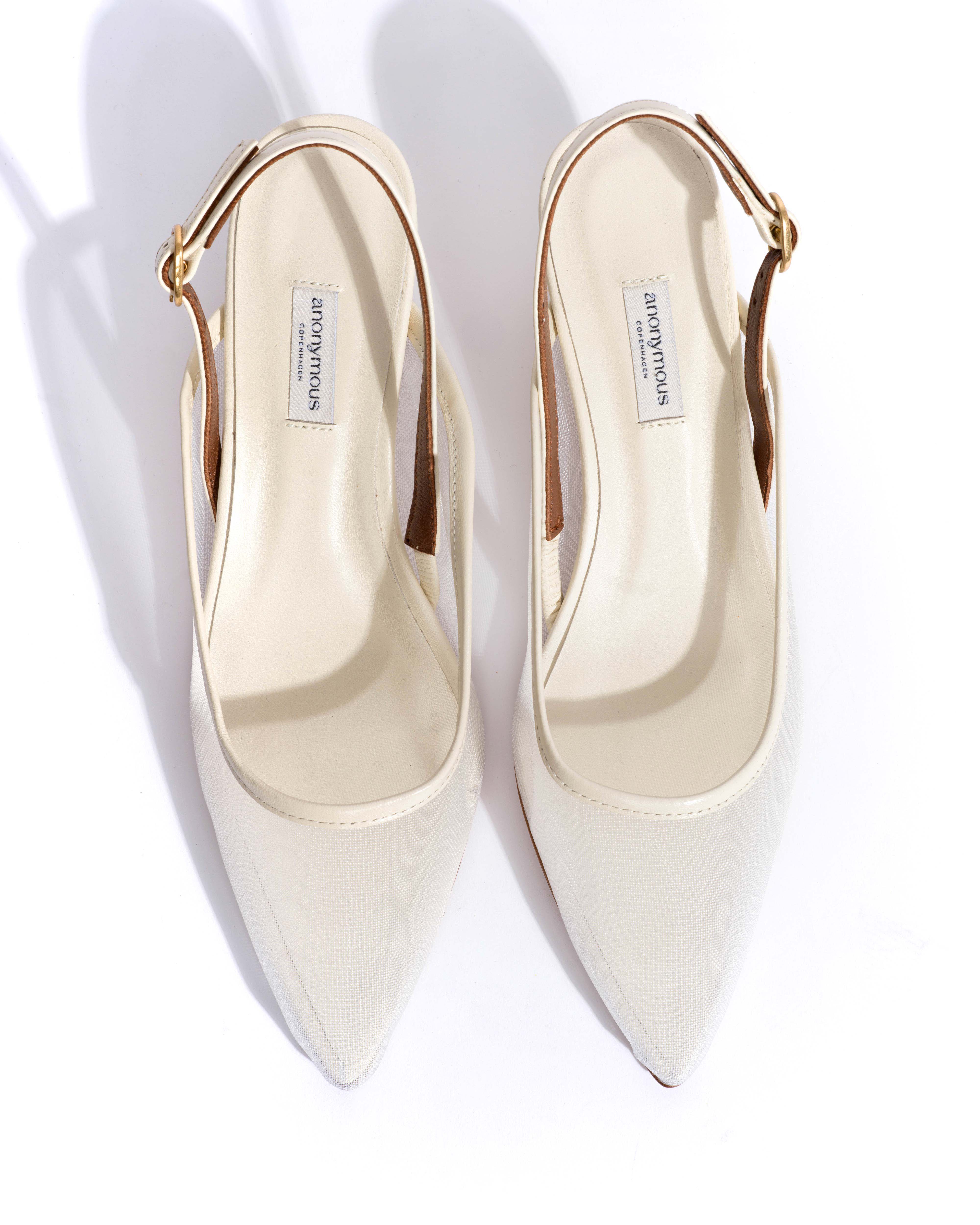 Fanny 40 stiletto mesh Shiny lamb & mesh White sand - Image 4