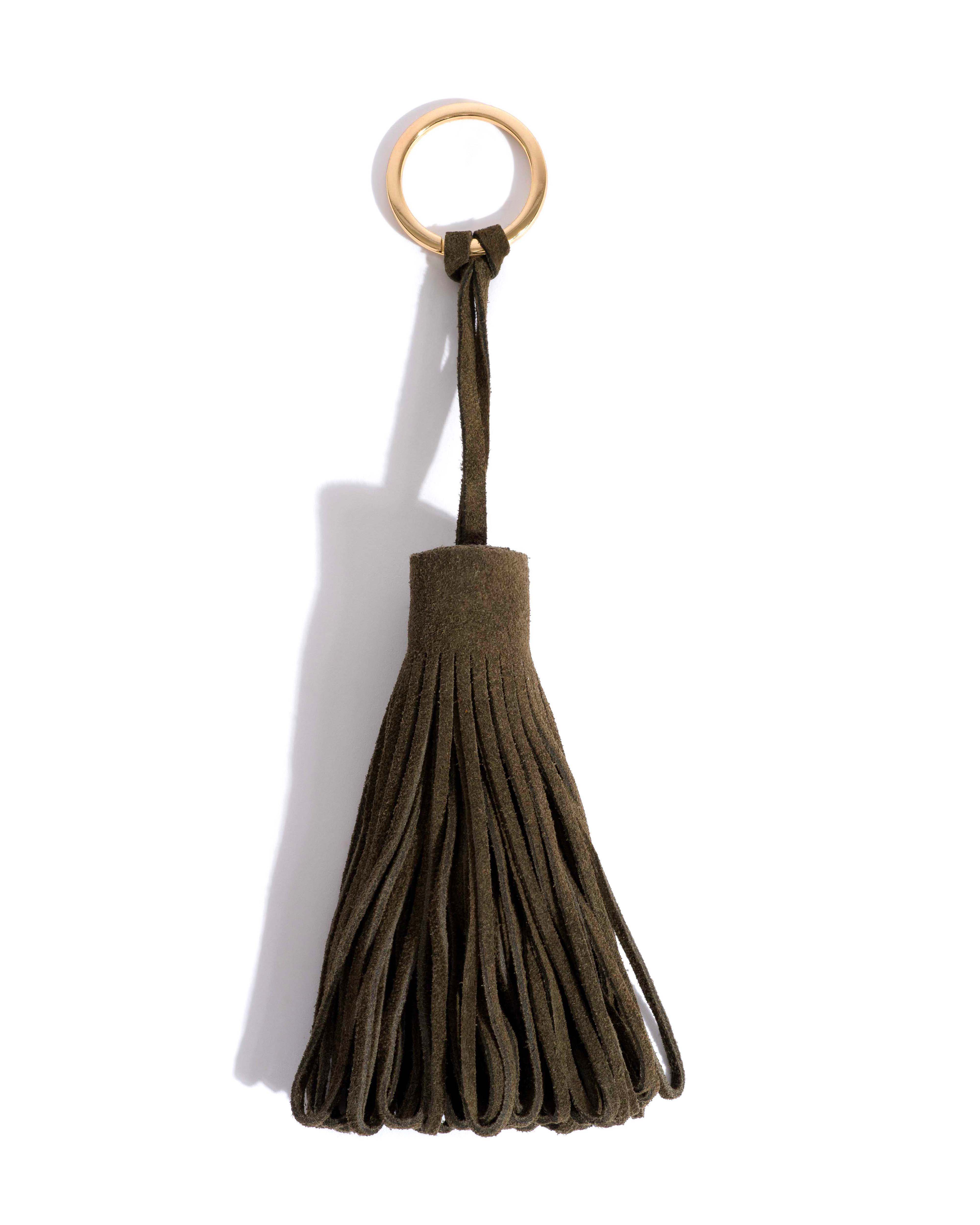 Katty fringe keyring Calf suede Moss green - Image 3