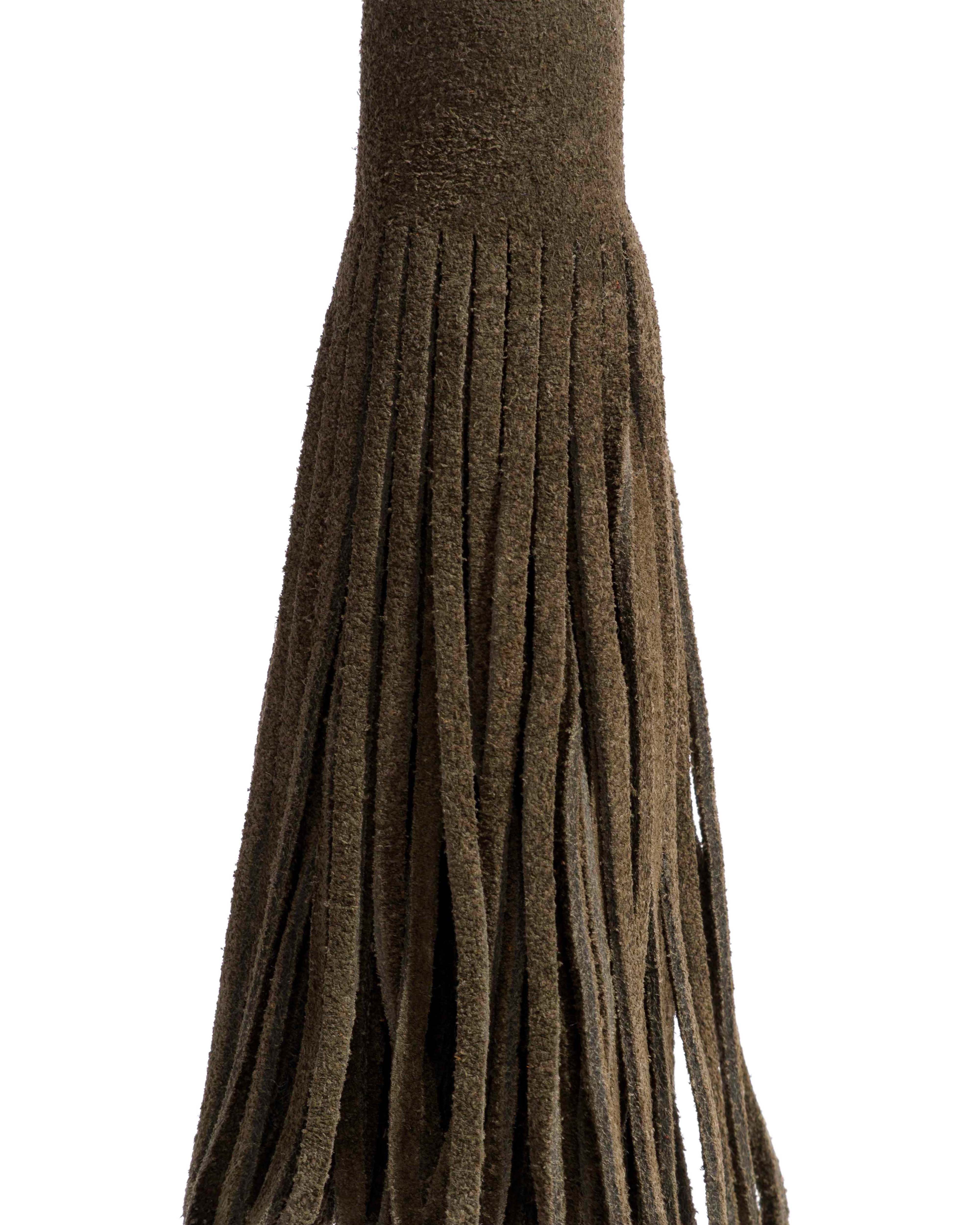 Katty fringe keyring Calf suede Moss green - Image 4
