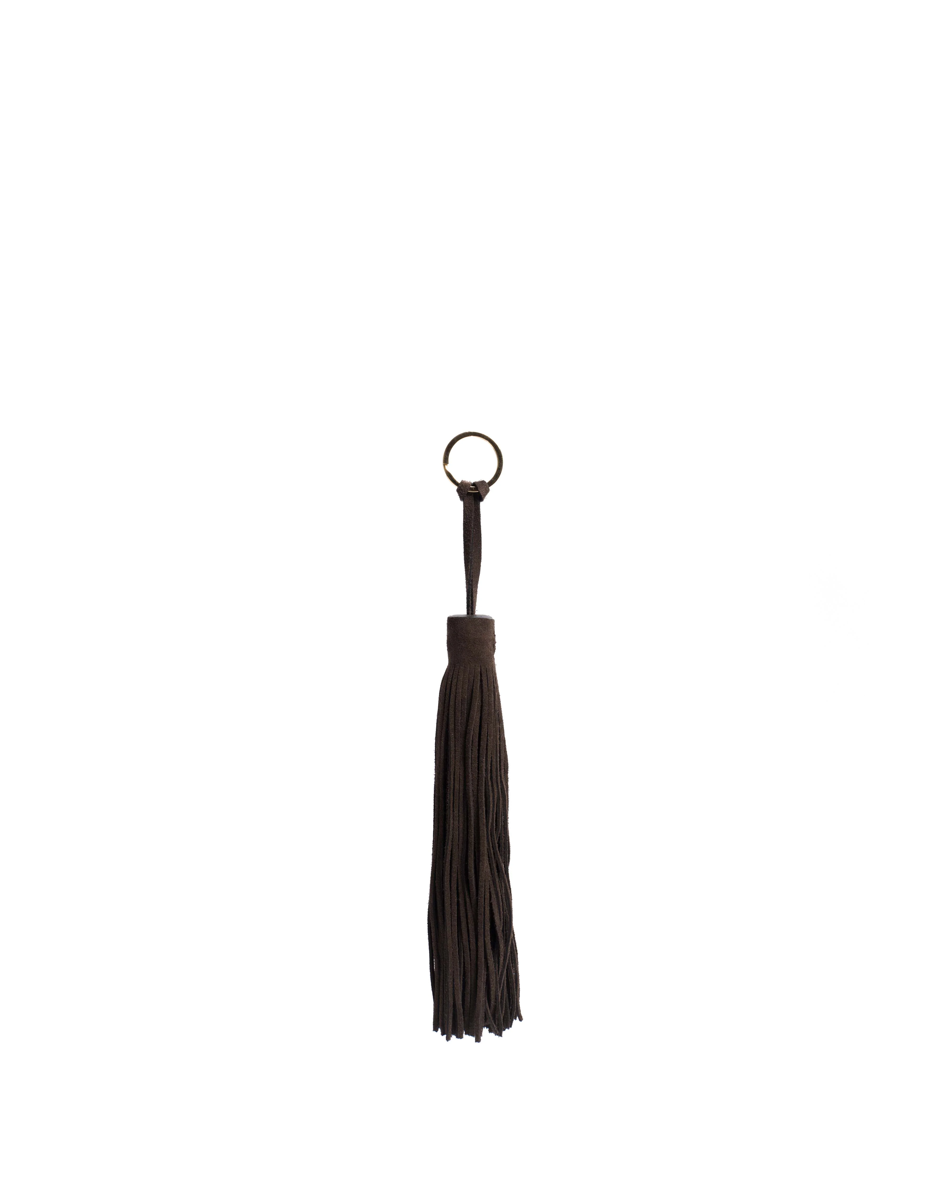 Langley fringe keyring Calf suede Coffee brown - Image 2