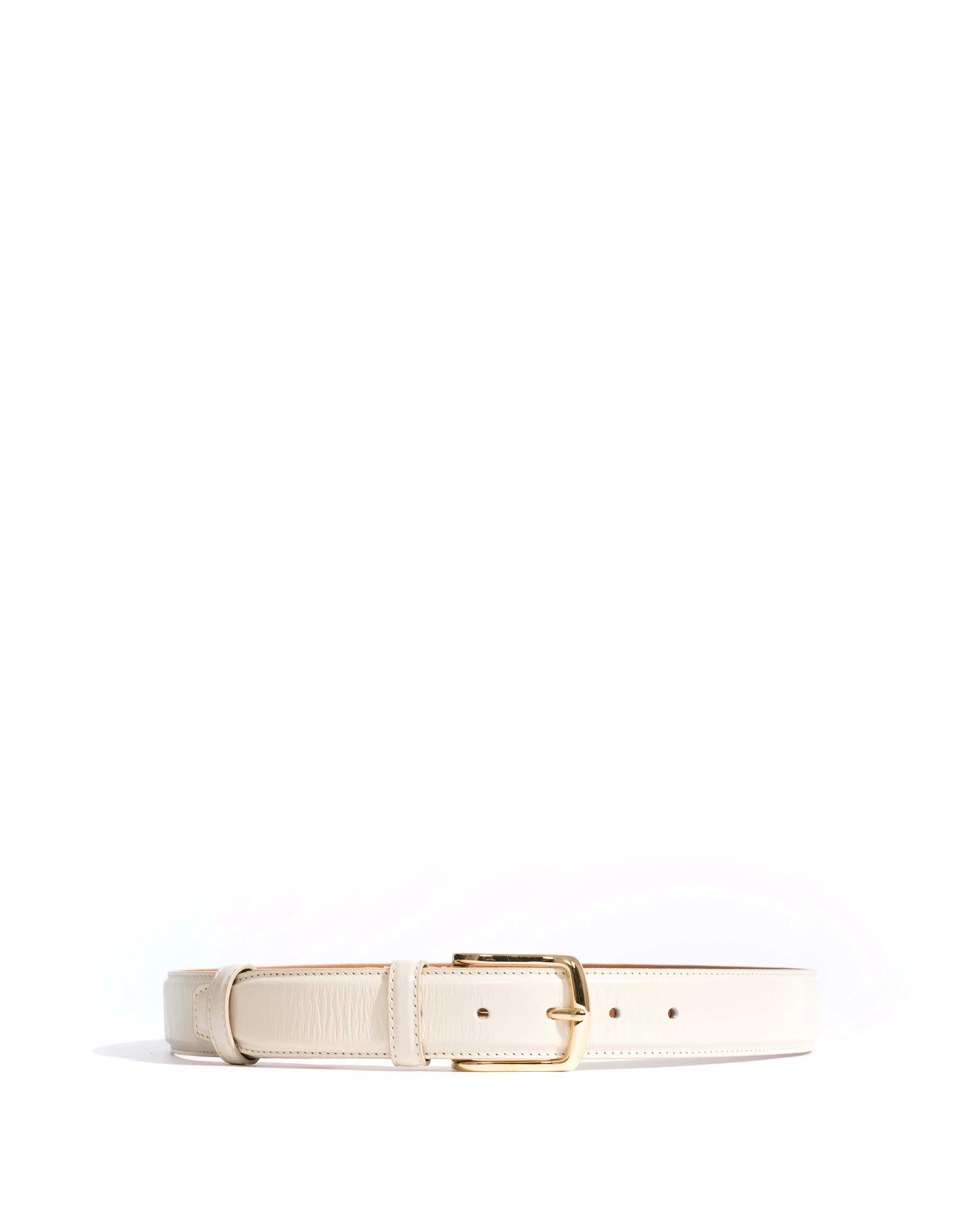 Quinn classic unisex leather belt Crinkled polished goat & metal White sand & gold buckle - Image 5