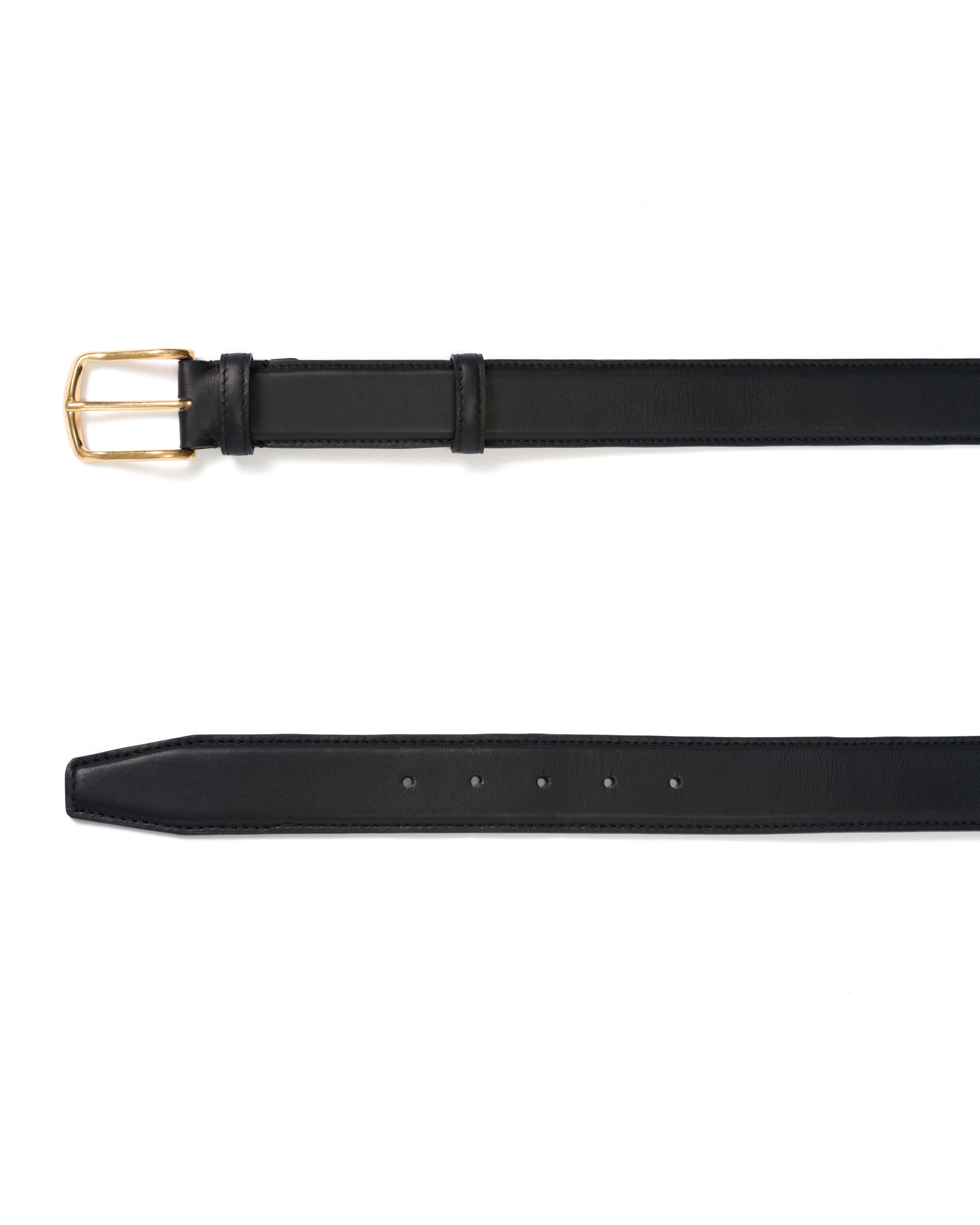 Quinn classic unisex leather belt Soft calf & metal Black & gold buckle - Image 4