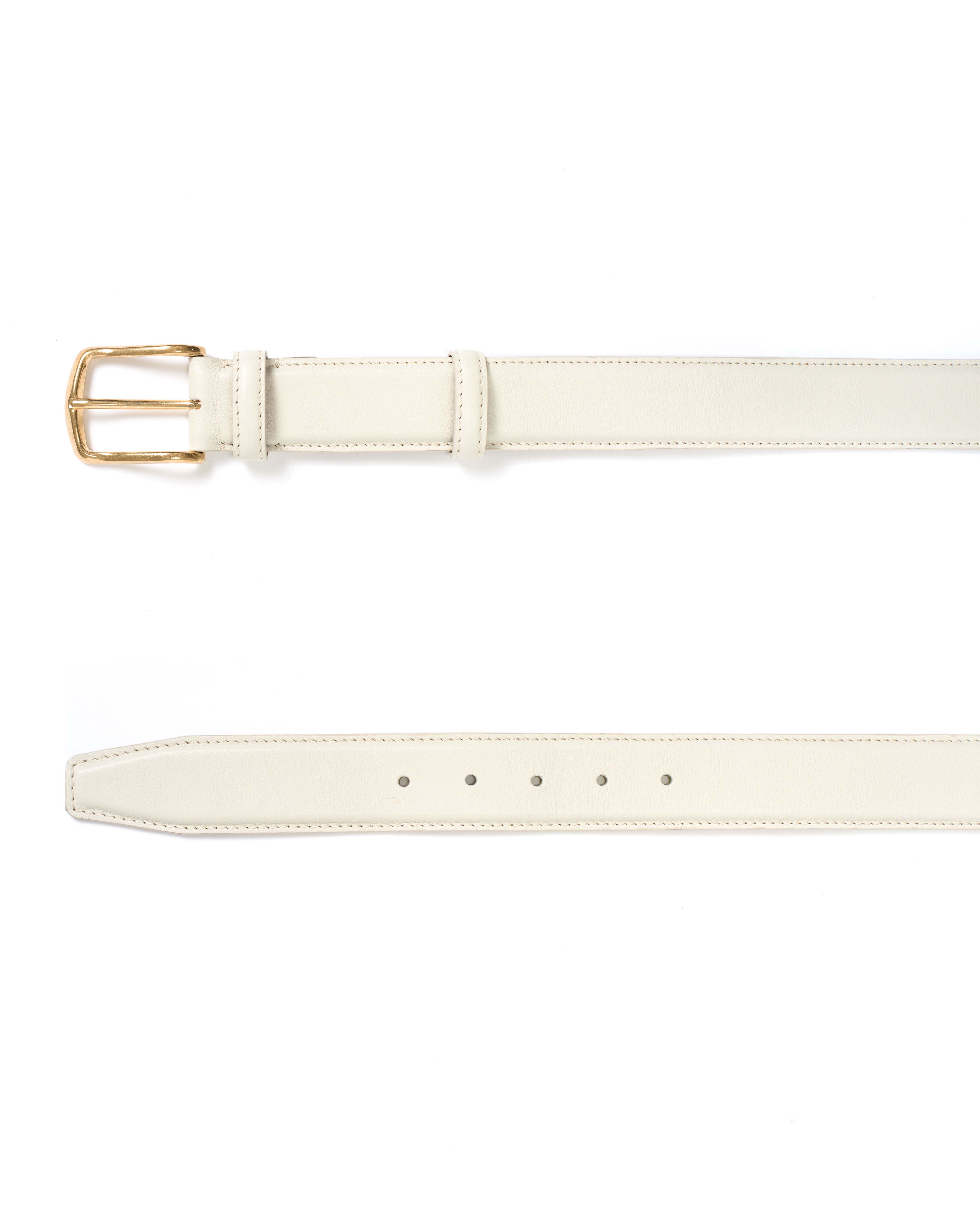 Quinn classic unisex leather belt Soft calf & metal Milk white & gold buckle - Image 4