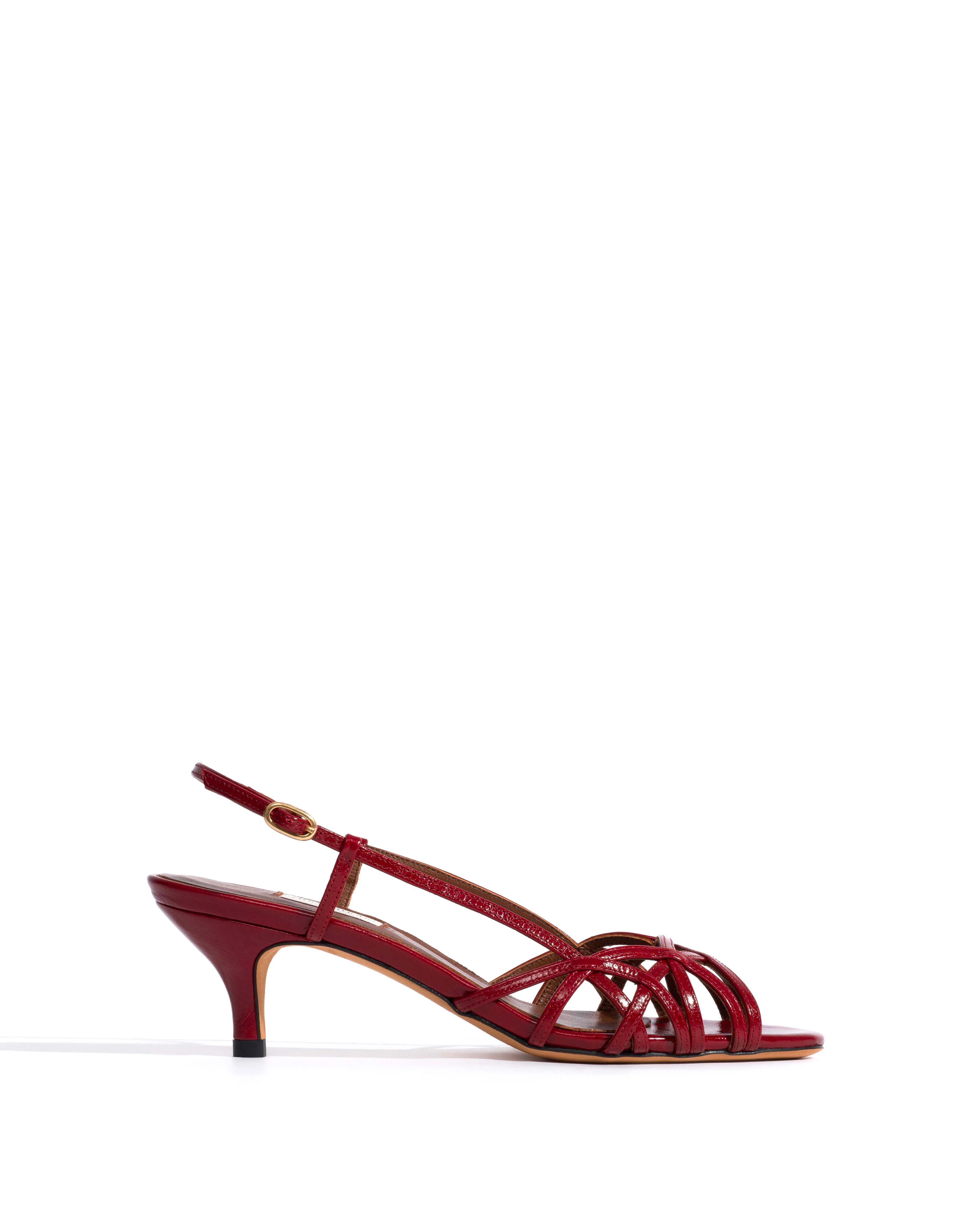 Scarlett 50 kitten Crinkled polished goat Pomegranate
