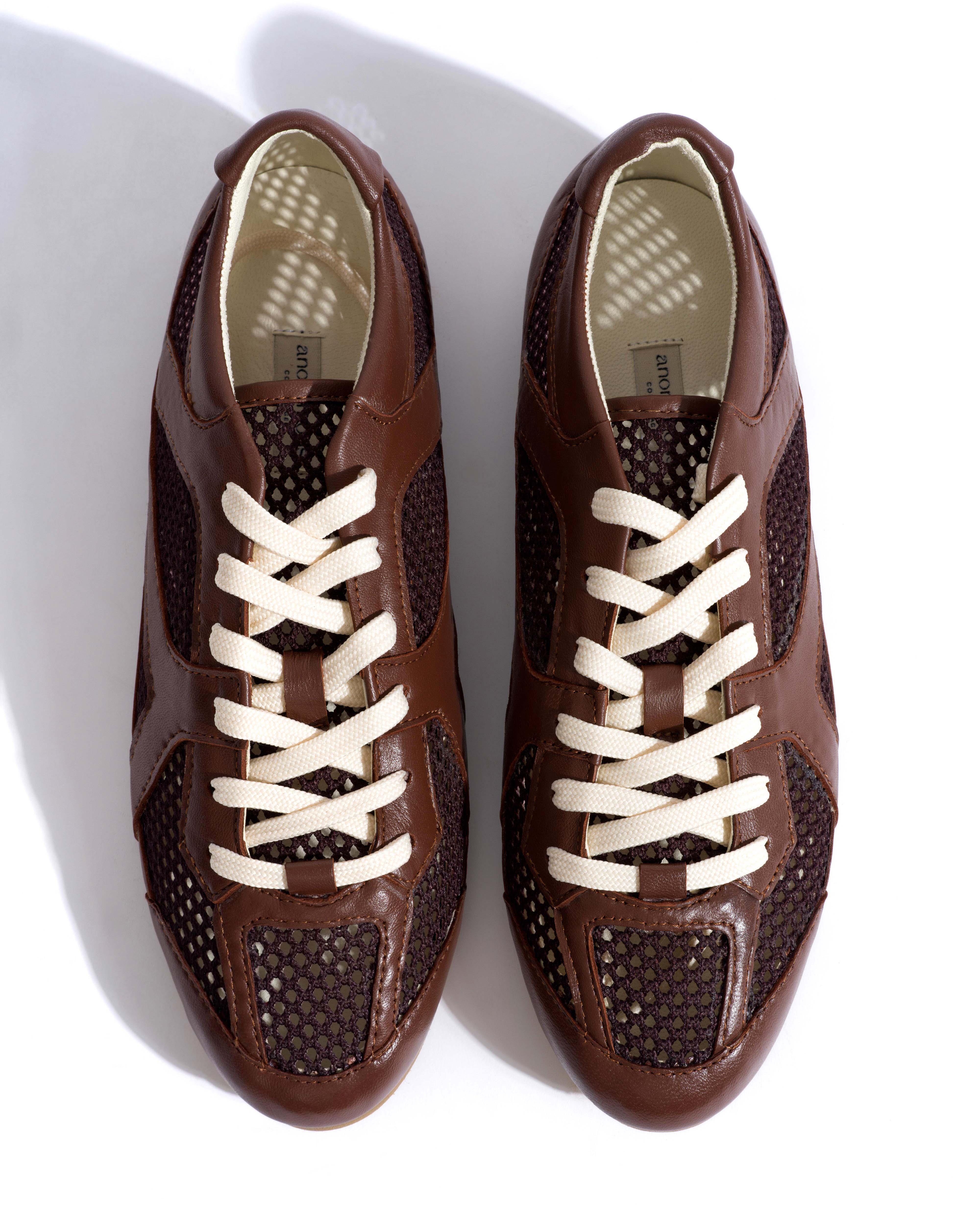 Sneakerina Shiny lamb & netted mesh Chocolate - Image 4